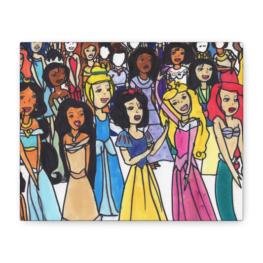 Princess Parade Canvas Wall Art, Colorful Art Print, Nursery Decor, Children’s Room Wall Decor, Birthday Gift for Kids, Whimsical Artwork